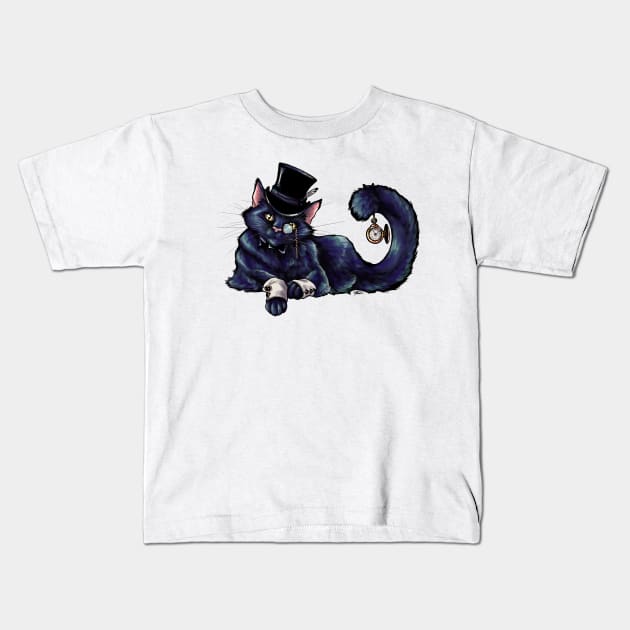 Fancy Cat - Longhair Black Gentleman Kitty Kids T-Shirt by Indi Martin